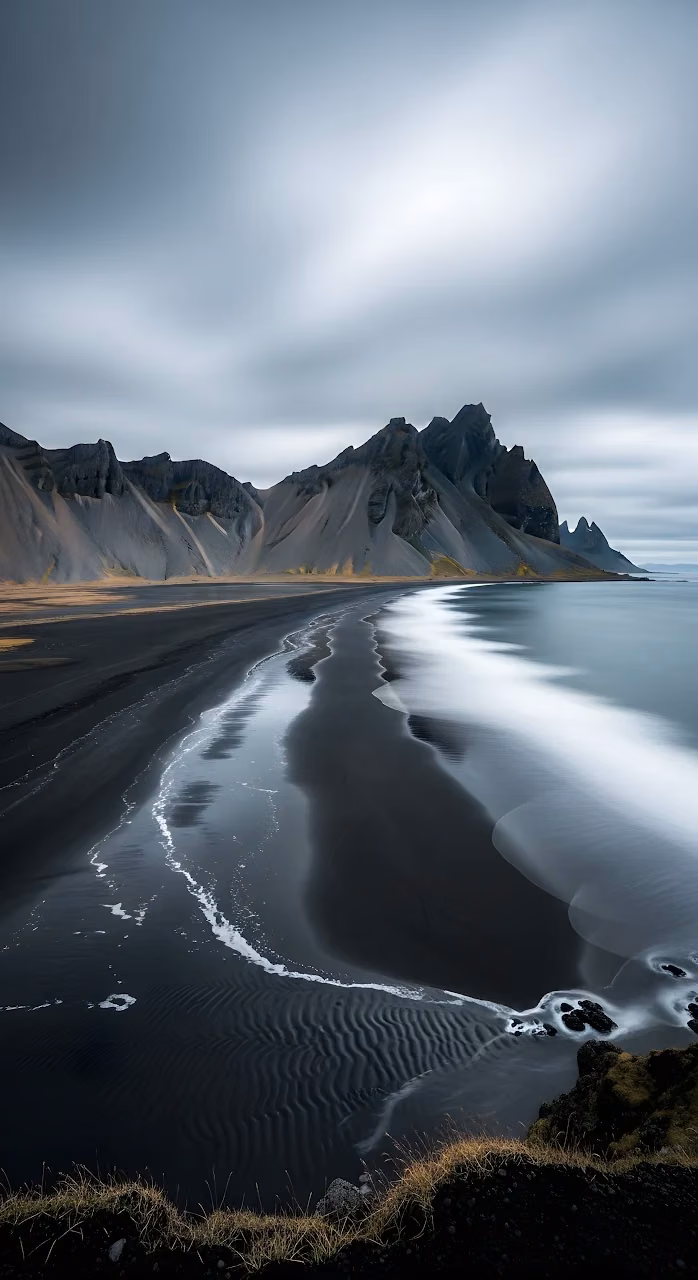 Stokksnes Black Sand Beach and Vestrahorn Mountain - Free Mobile AMOLED Wallpaper Background