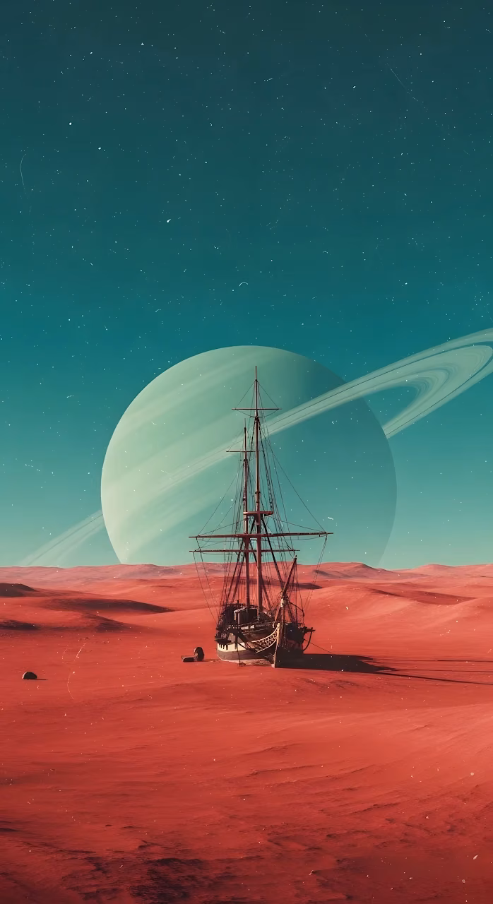 Download Stranded Galleon on the Red Dunes of an Alien Planet Wallpaper in Mobile HD Stranded Galleon on the Red Dunes of an Alien Planet - Free Mobile AMOLED Wallpaper Background