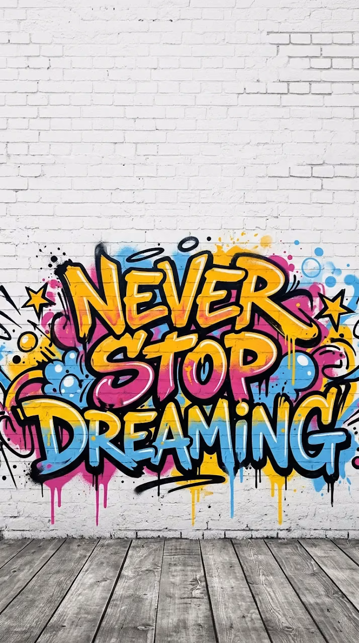Download Street Art Graffiti Typography Never Stop Dreaming on White Brick Wallpaper Wallpaper in Mobile HD Street Art Graffiti Typography Never Stop Dreaming on White Brick Wallpaper - Free Mobile AMOLED Wallpaper Background