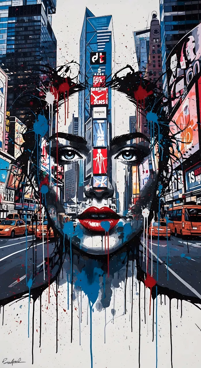 Download Street Art Portrait Over Times Square Graffiti Style Wallpaper in Mobile HD Street Art Portrait Over Times Square Graffiti Style - Free Mobile AMOLED Wallpaper Background