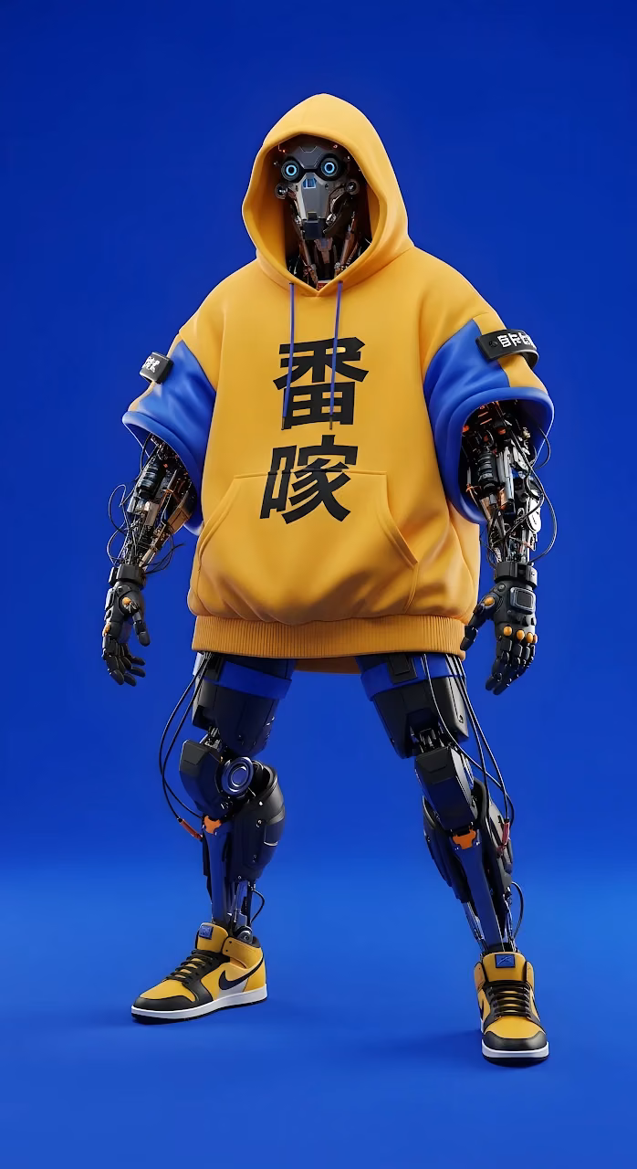 Download Streetwear Cyborg in Yellow Hoodie and Sneakers Wallpaper in Mobile HD Streetwear Cyborg in Yellow Hoodie and Sneakers - Free Mobile AMOLED Wallpaper Background