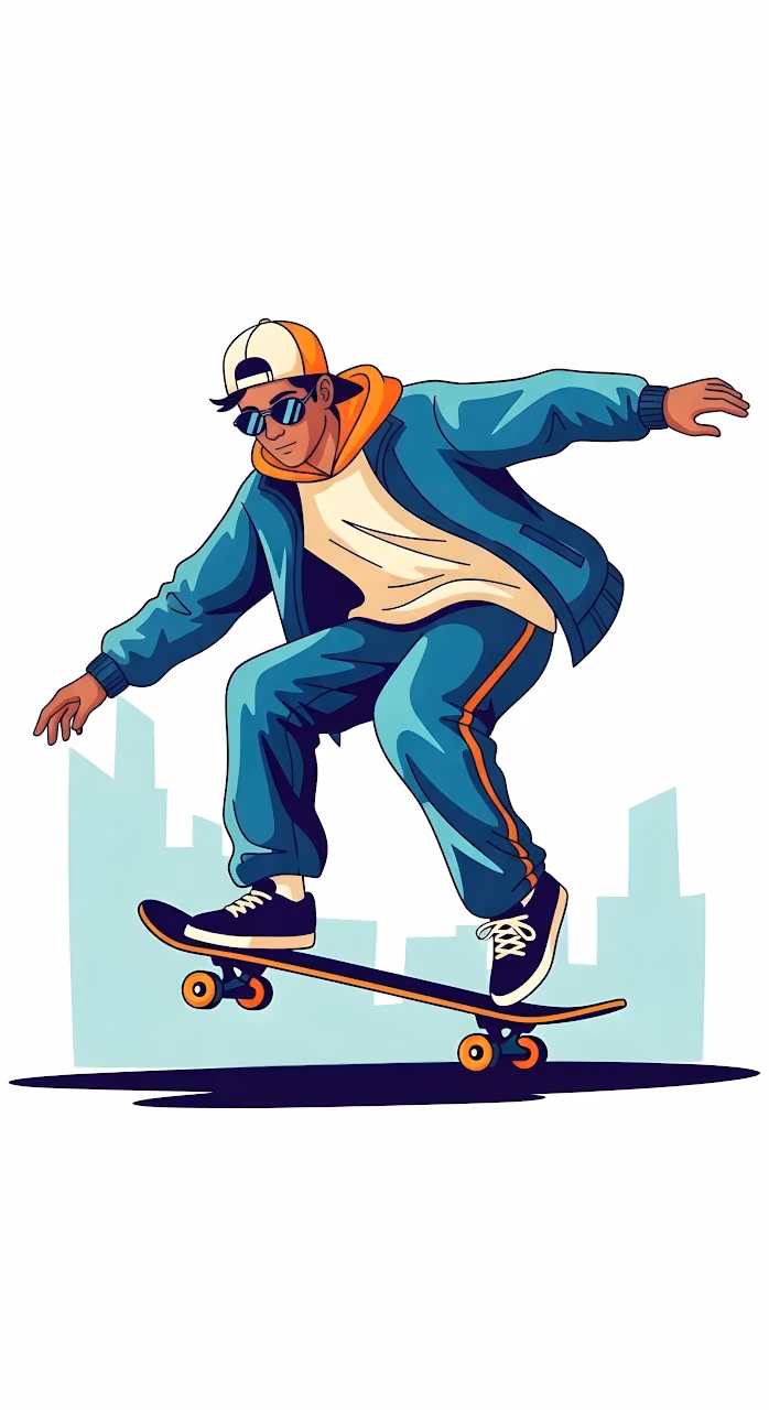 Streetwear Skateboarder Doing a Trick Vector Art - Free Mobile AMOLED Wallpaper Background