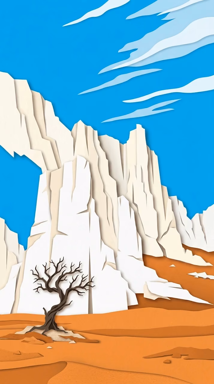 Download Stylized Illustration of White Rocky Cliffs and a Lone Tree Wallpaper in Mobile HD Stylized Illustration of White Rocky Cliffs and a Lone Tree - Free Mobile AMOLED Wallpaper Background