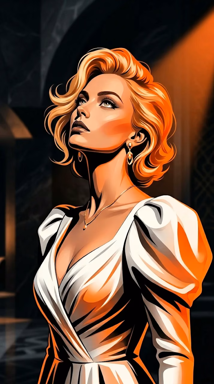 Stylized Pop Art Portrait of Marilyn Monroe in Warm Orange Lighting - Free Mobile AMOLED Wallpaper Background