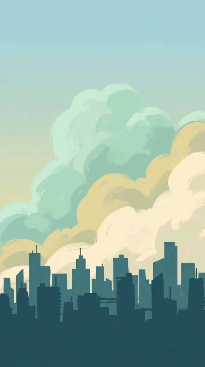 Download Stylized Teal City Skyline Silhouette with Large Clouds and Water Reflection Wallpaper in Mobile HD Stylized Teal City Skyline Silhouette with Large Clouds and Water Reflection - Free Mobile AMOLED Wallpaper Background