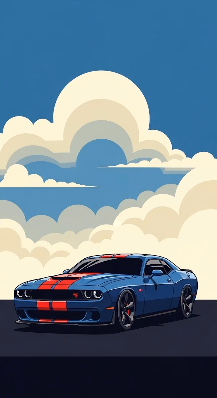 Download Stylized Vector Muscle Car with Racing Stripes Wallpaper in Mobile HD Stylized Vector Muscle Car with Racing Stripes - Free Mobile AMOLED Wallpaper Background