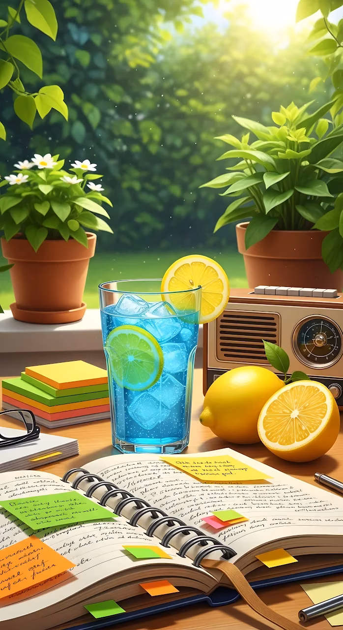 Summer Study Scene Blue Lemonade Potted Plants Outdoors - Free Mobile AMOLED Wallpaper Background