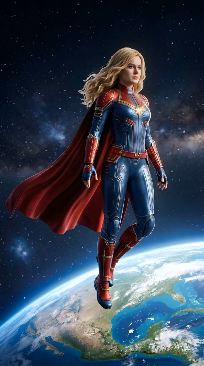 Superhero Flight Above Planet Earth in Space - Free Mobile AMOLED Wallpaper Background