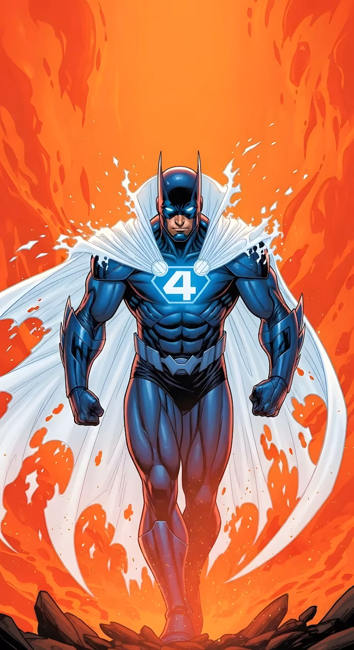 Superhero Hybrid in Blue Suit and White Cape - Free Mobile AMOLED Wallpaper Background