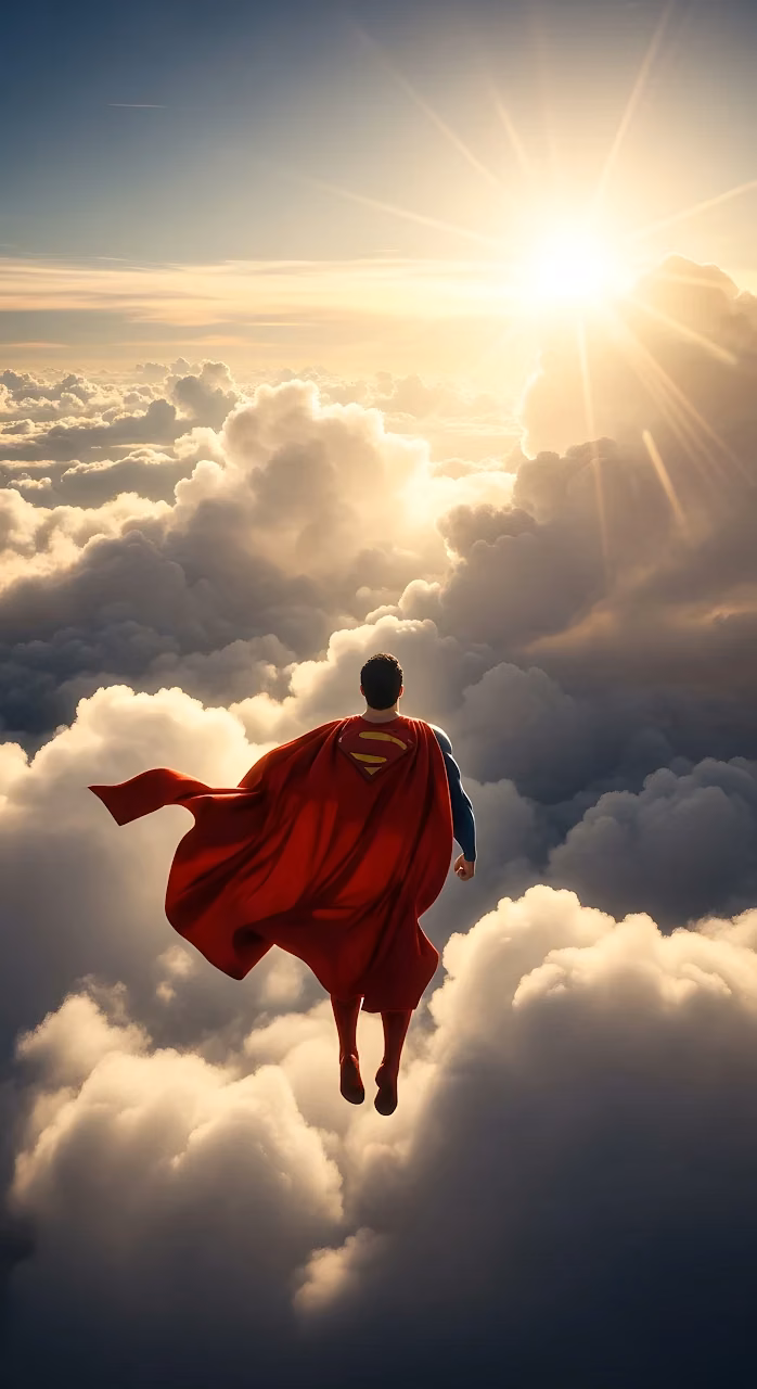 Download Superhero Soaring Above Clouds Towards Bright Sun Wallpaper in Mobile HD Superhero Soaring Above Clouds Towards Bright Sun - Free Mobile AMOLED Wallpaper Background