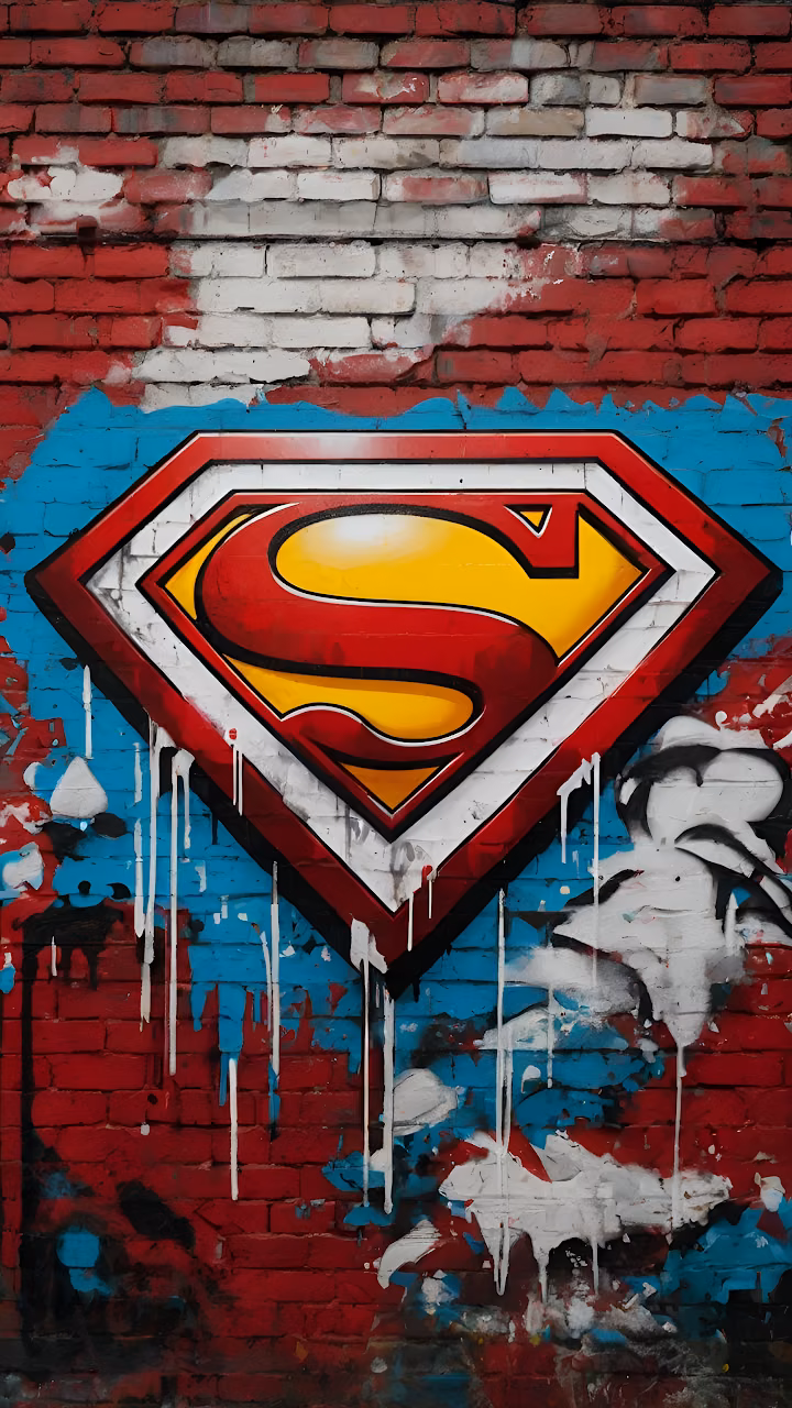 Download Superman Logo Graffiti on Weathered Brick Wall Wallpaper in Mobile HD Superman Logo Graffiti on Weathered Brick Wall - Free Mobile AMOLED Wallpaper Background