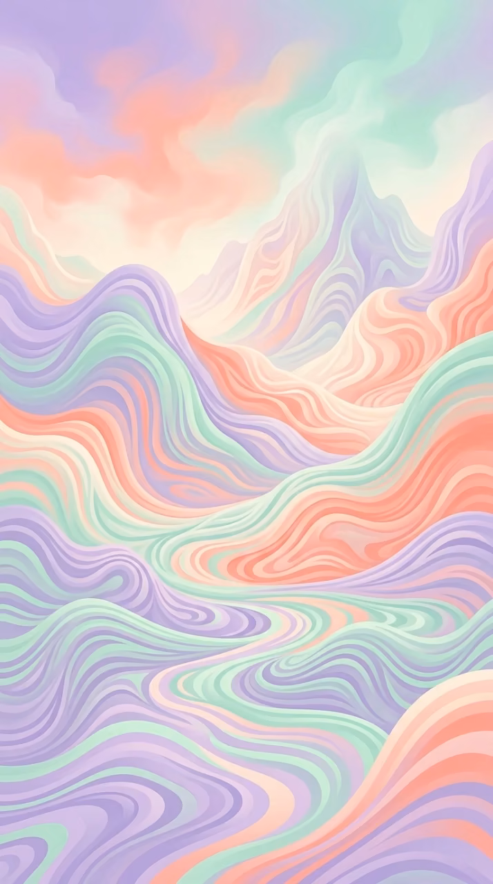 Surreal Abstract Landscape with Undulating Pastel Lines - Free Mobile AMOLED Wallpaper Background