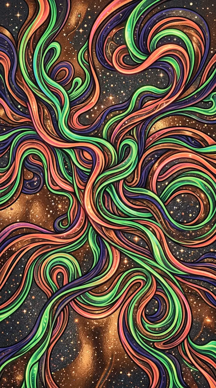 Surreal Abstract Ribbon Patterns in Radiant Psychedelic Colors - Free Mobile AMOLED Wallpaper Background