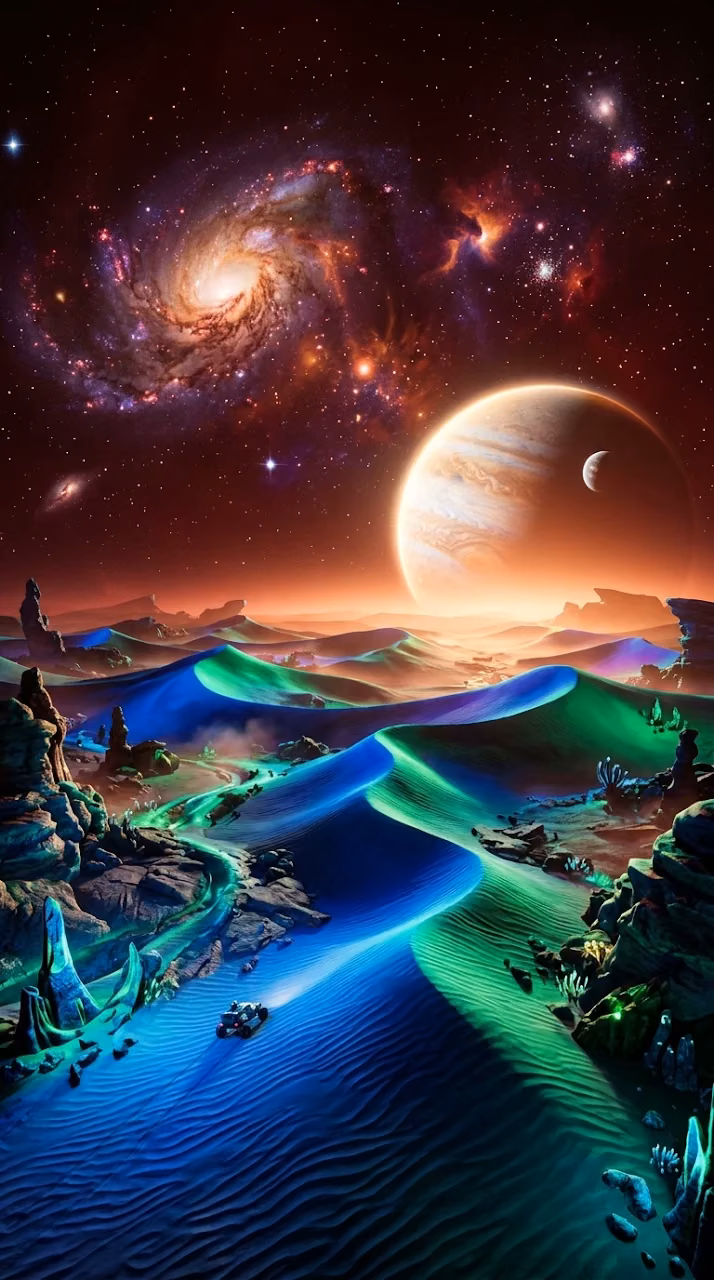 Download Surreal Alien Desert with Electric Blue Dunes and Red Sky Wallpaper in Mobile HD Surreal Alien Desert with Electric Blue Dunes and Red Sky - Free Mobile AMOLED Wallpaper Background
