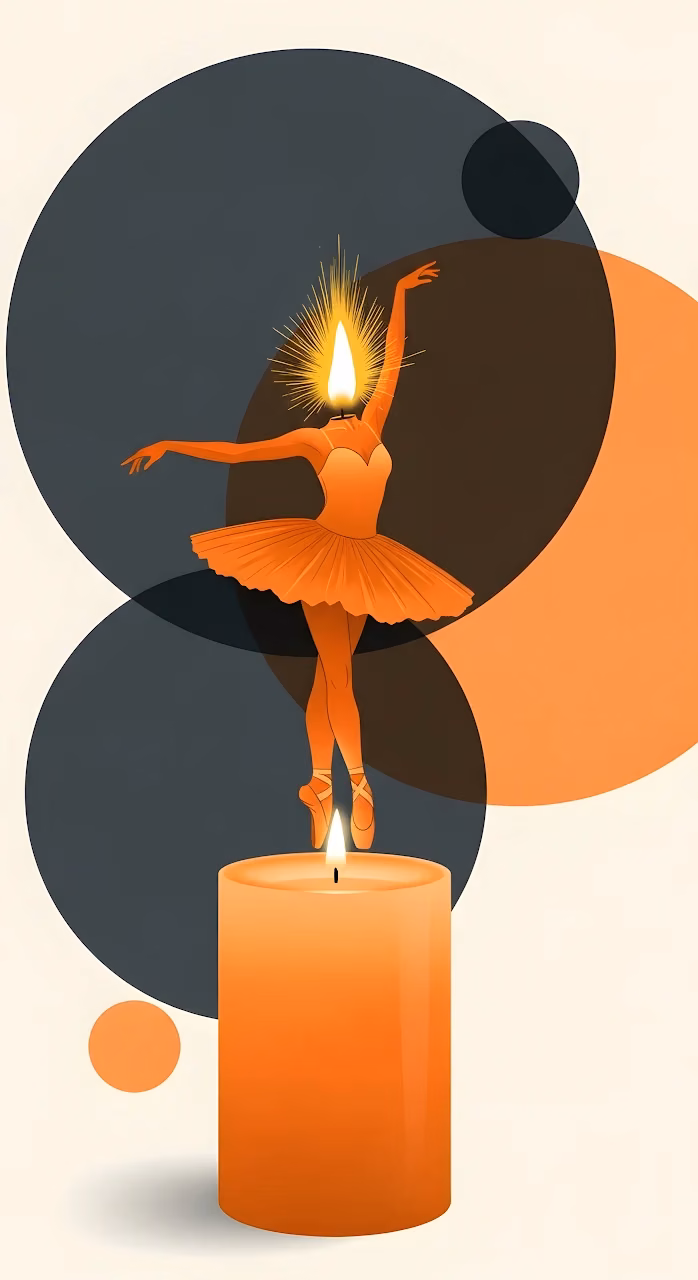 Surreal Ballerina with Candle Flame Head on Pillar - Free Mobile AMOLED Wallpaper Background