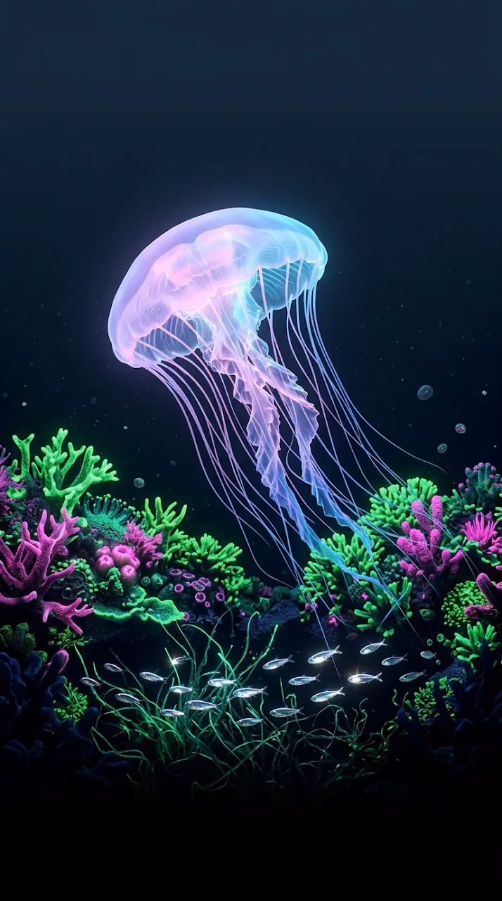 Surreal Bioluminescent Jellyfish Deep Sea OLED Mobile Wallpaper - Free Mobile AMOLED Wallpaper Background