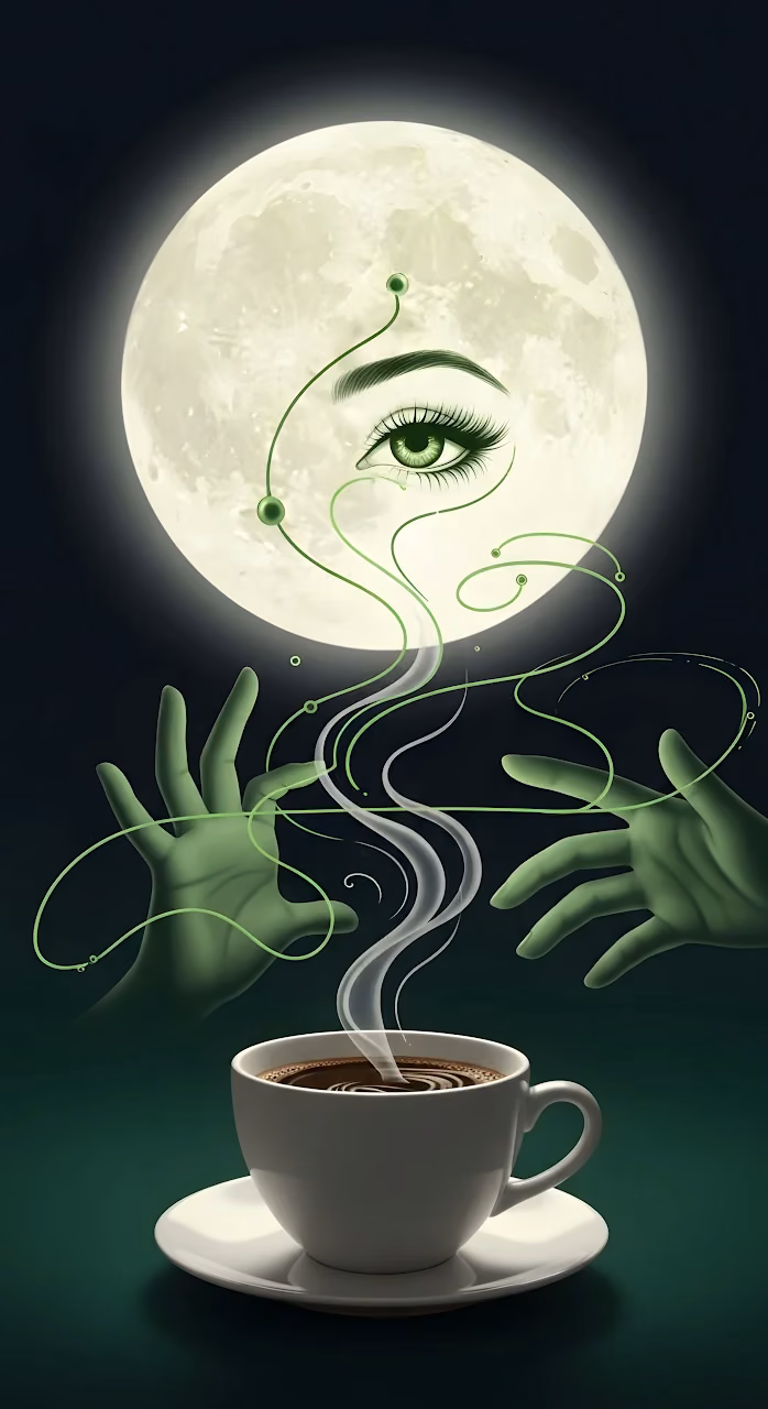 Surreal Coffee Steam Eye Full Moon Mystical Art - Free Mobile AMOLED Wallpaper Background