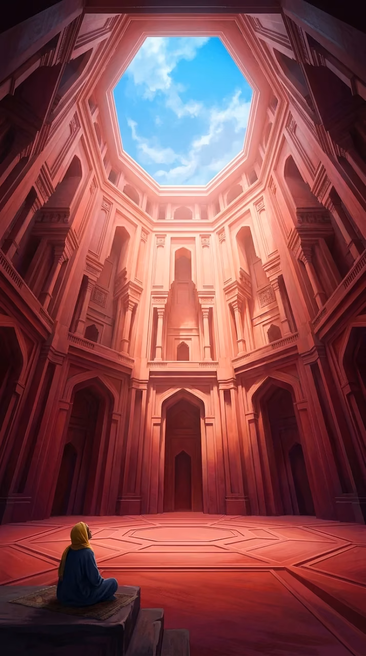 Download Surreal Colossal Octagonal Chamber with Solitary Figure Wallpaper in Mobile HD Surreal Colossal Octagonal Chamber with Solitary Figure - Free Mobile AMOLED Wallpaper Background