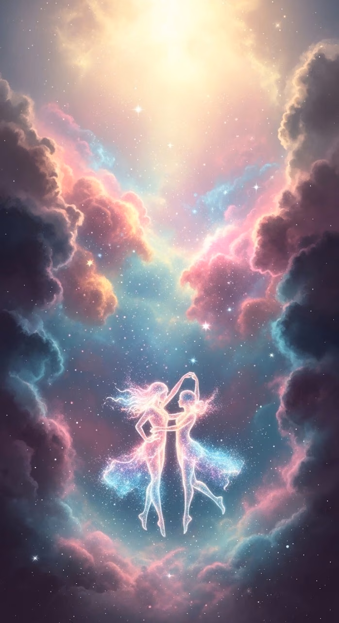 Surreal Cosmic Dance of Ethereal Stardust Figures - Free Mobile AMOLED Wallpaper Background
