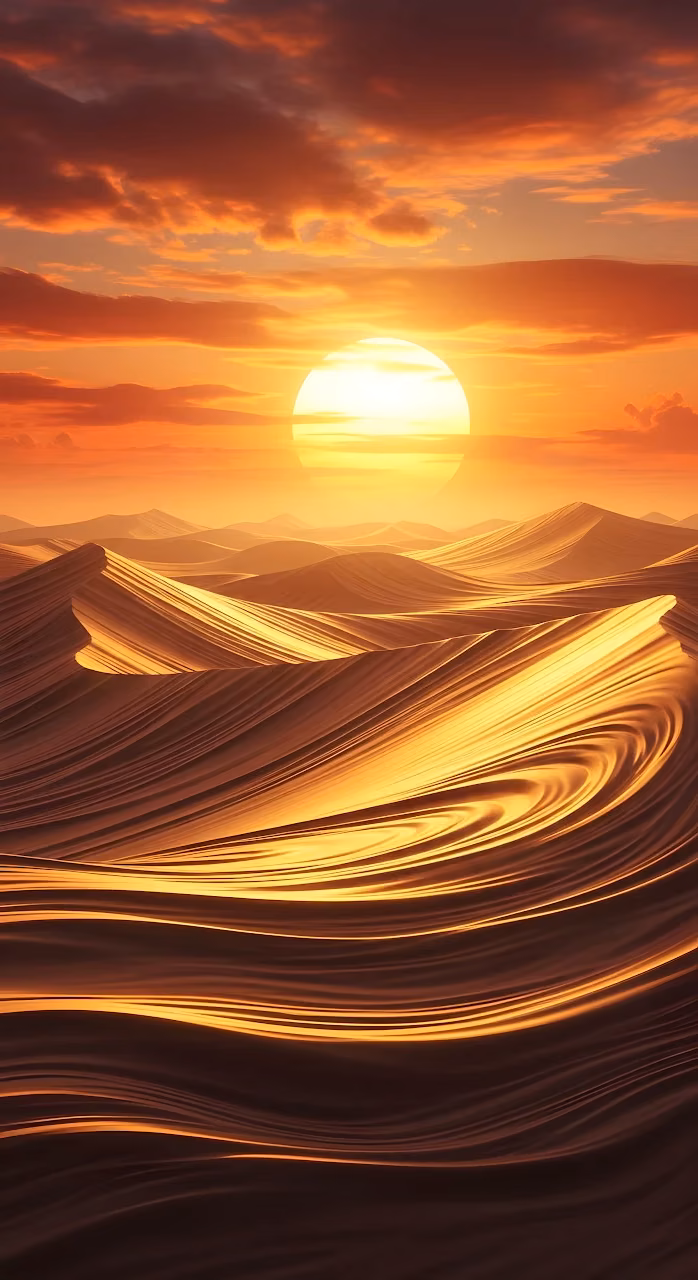 Surreal Desert Dunes with Fluid Swirls at Sunset - Free Mobile AMOLED Wallpaper Background