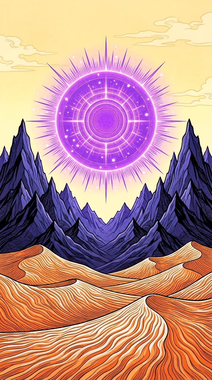 Surreal Desert Landscape with Colossal Violet Sun - Free Mobile AMOLED Wallpaper Background