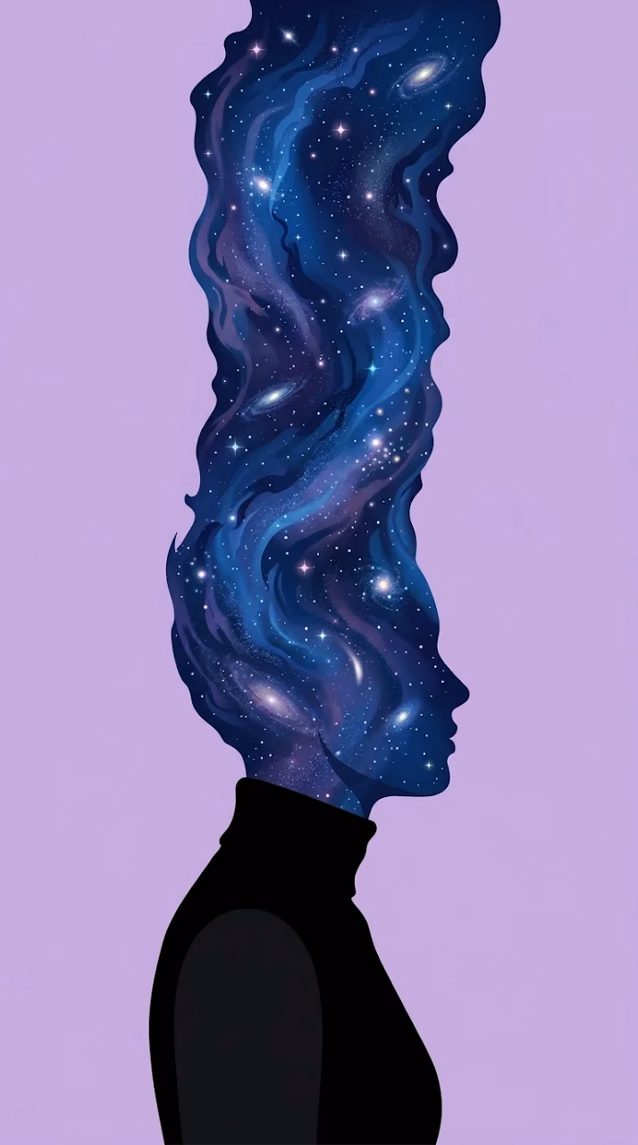 Surreal Digital Illustration of a Person Merging into a Starry Blue Galaxy - Free Mobile AMOLED Wallpaper Background