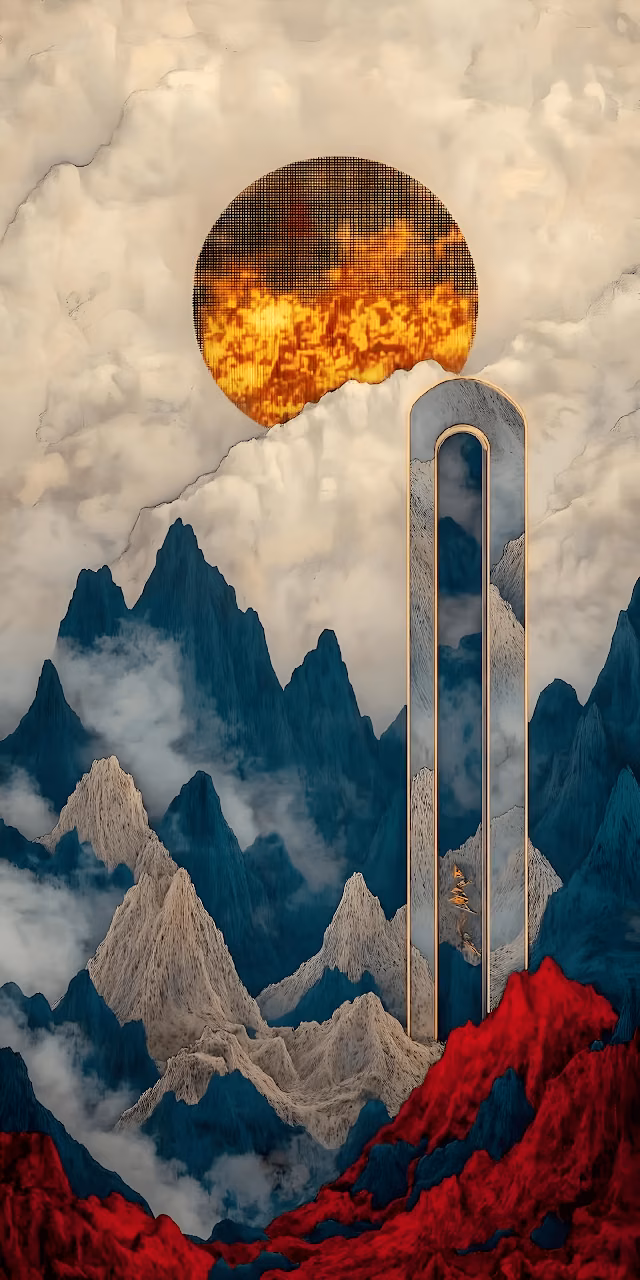 Surreal Digital Mountain Landscape Abstract Arch Structure - Free Mobile AMOLED Wallpaper Background