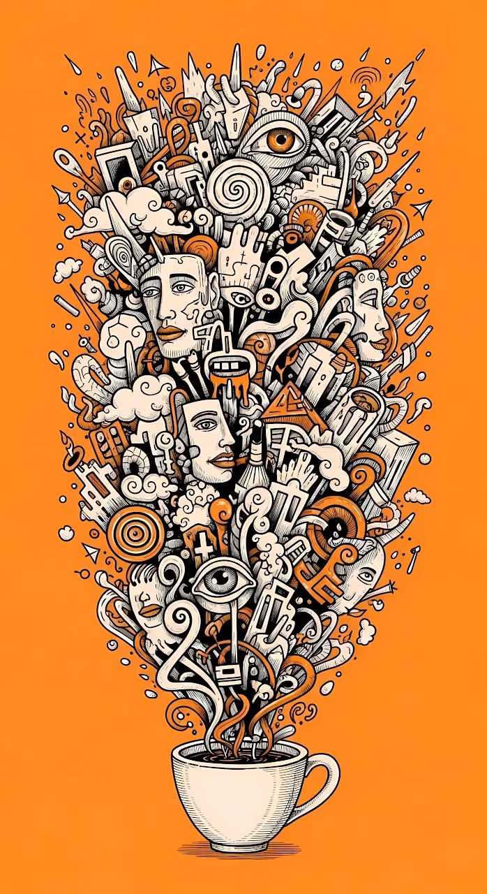 Download Surreal Doodle Art Emerging from Coffee Cup Steam Wallpaper in Mobile HD Surreal Doodle Art Emerging from Coffee Cup Steam - Free Mobile AMOLED Wallpaper Background