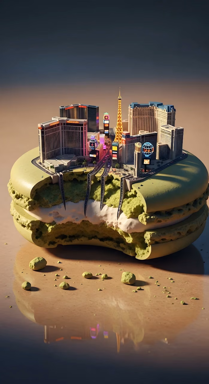 Surreal Las Vegas Skyline Built on a Pistachio Macaron - Free Mobile AMOLED Wallpaper Background