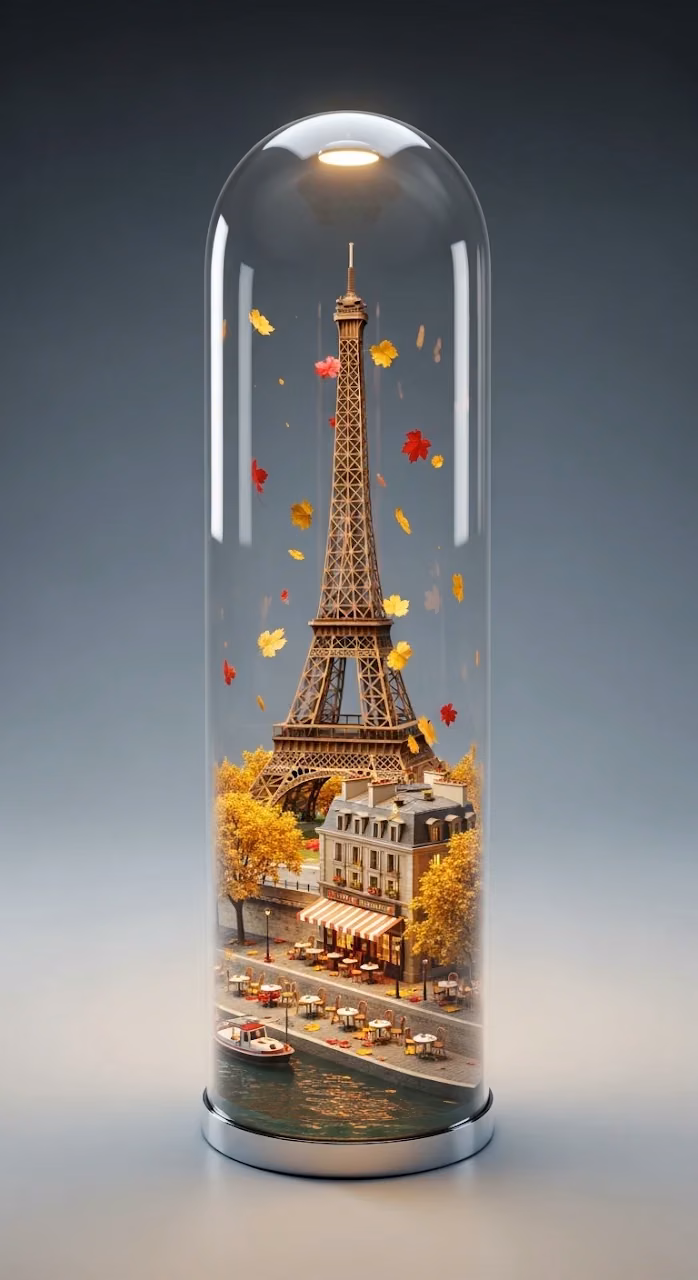 Surreal Miniature Paris Cityscape Inside a Glass Tablet - Free Mobile AMOLED Wallpaper Background