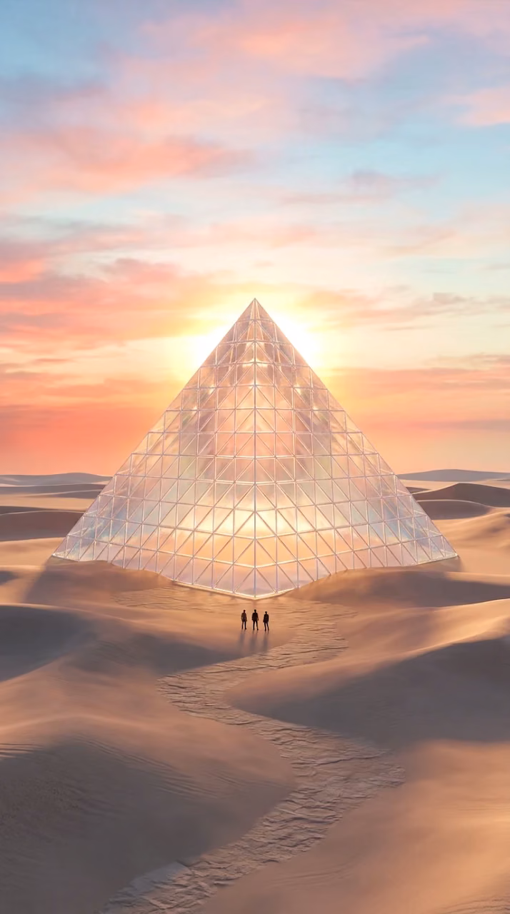 Download Surreal Minimalist Desert with Colossal Transparent Pyramid Wallpaper in Mobile HD Surreal Minimalist Desert with Colossal Transparent Pyramid - Free Mobile AMOLED Wallpaper Background