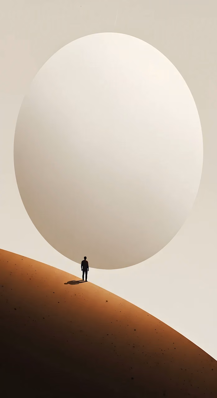 Surreal Minimalist Solitude Man Giant Sphere Dune - Free Mobile AMOLED Wallpaper Background