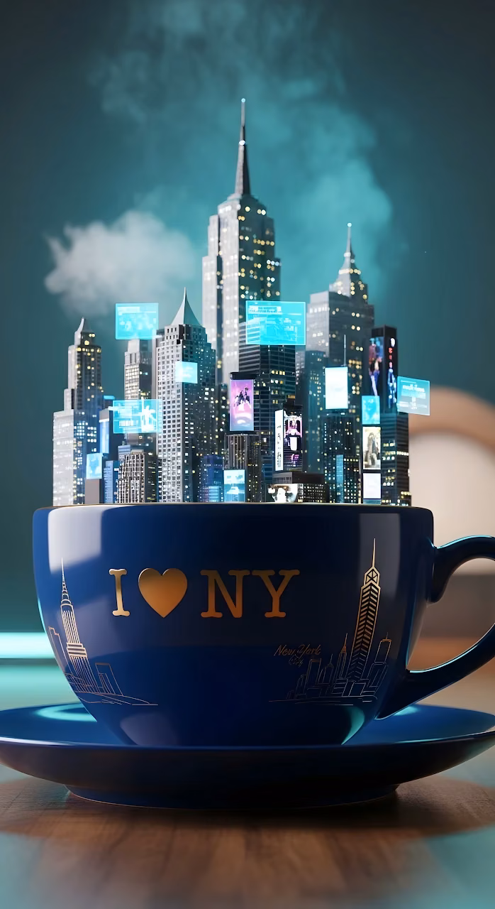 Download Surreal New York City Skyline Emerging from Coffee Cup Wallpaper in Mobile HD Surreal New York City Skyline Emerging from Coffee Cup - Free Mobile AMOLED Wallpaper Background