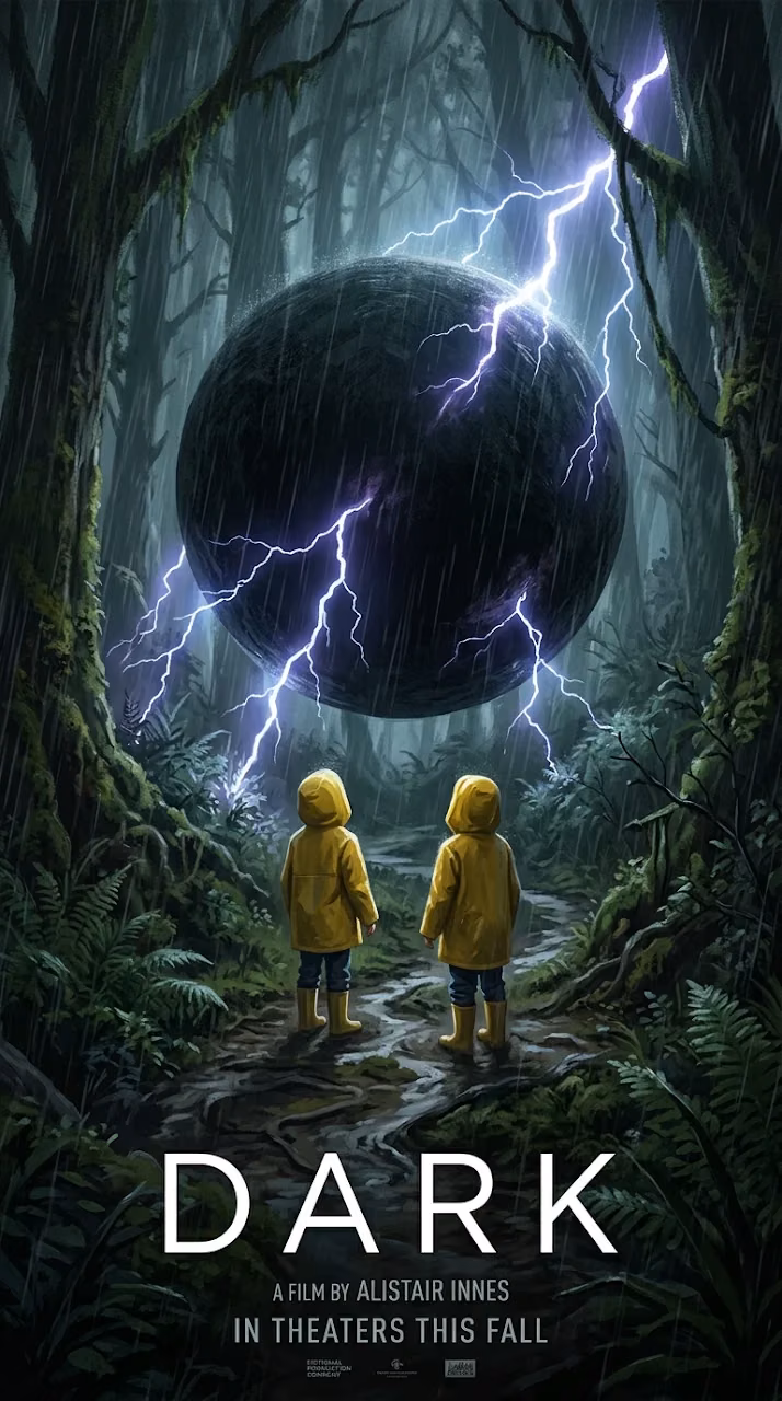 Download Surreal Poster with a Floating Black Sphere and Two Children in a Forest Wallpaper in Mobile HD Surreal Poster with a Floating Black Sphere and Two Children in a Forest - Free Mobile AMOLED Wallpaper Background