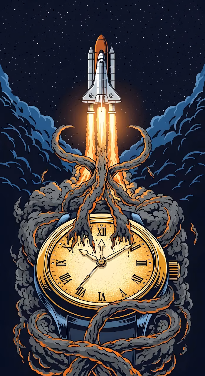 Surreal Rocket Launch Illustration from Octopus Watch - Free Mobile AMOLED Wallpaper Background