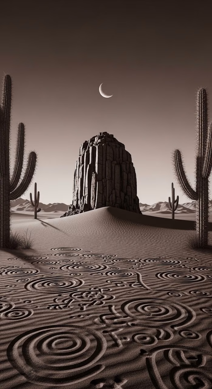 Surreal Sepia Desert with Ancient Monolith - Free Mobile AMOLED Wallpaper Background