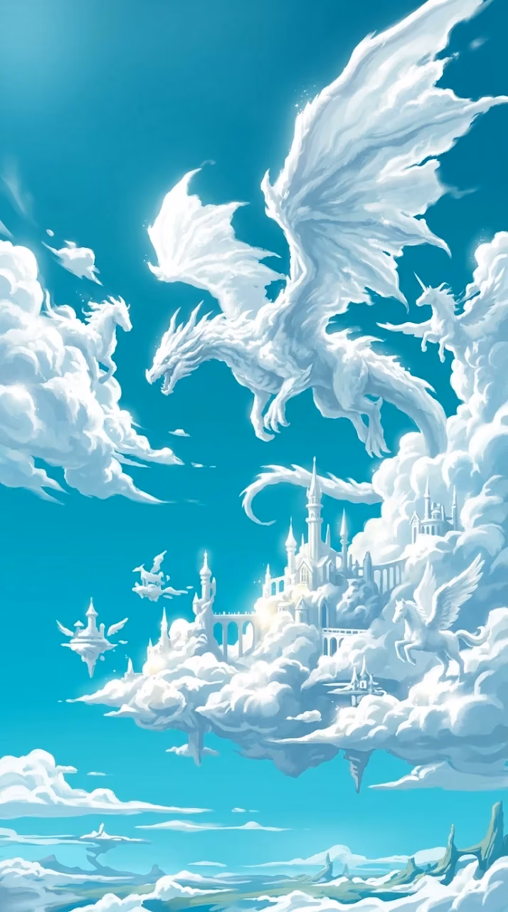Surreal Skyscape with Fantastical White Clouds - Free Mobile AMOLED Wallpaper Background