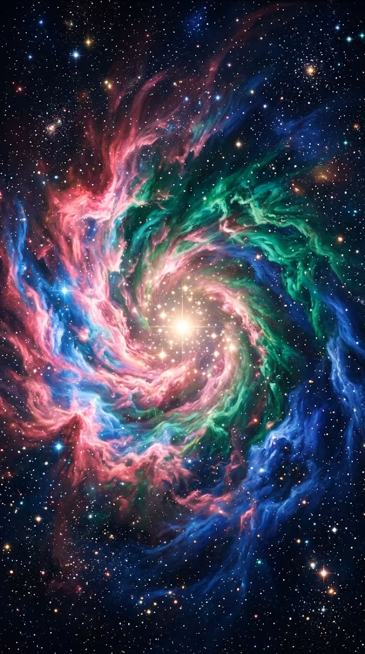 Surreal Space Nebula with Swirling Pink, Green, and Cobalt Clouds - Free Mobile AMOLED Wallpaper Background