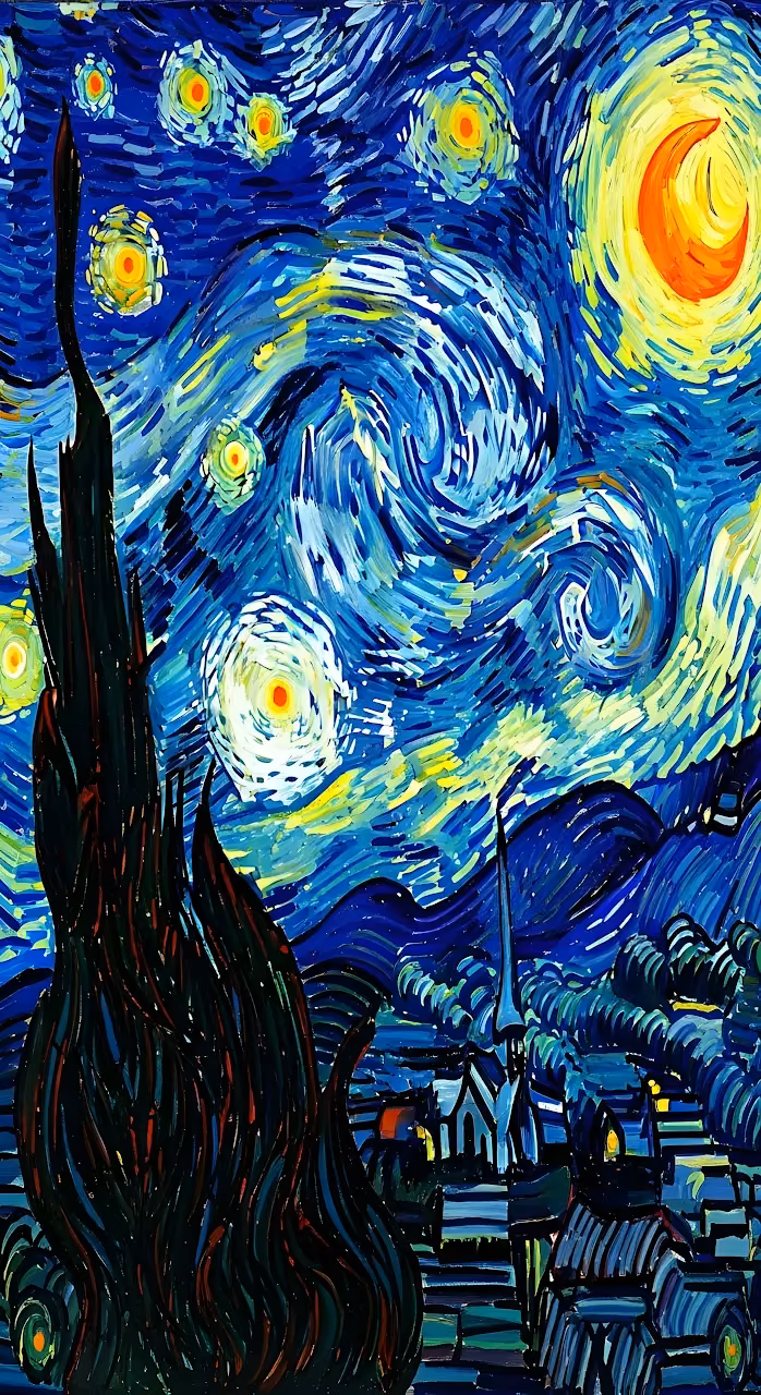 Swirling Starry Night Inspired Postimpressionist Painting - Free Mobile AMOLED Wallpaper Background