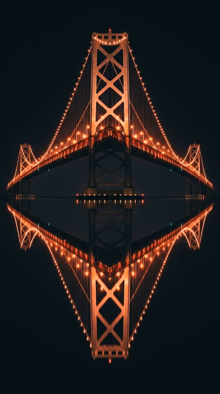 Symmetrical Bridge Night Reflection - Free Mobile AMOLED Wallpaper Background
