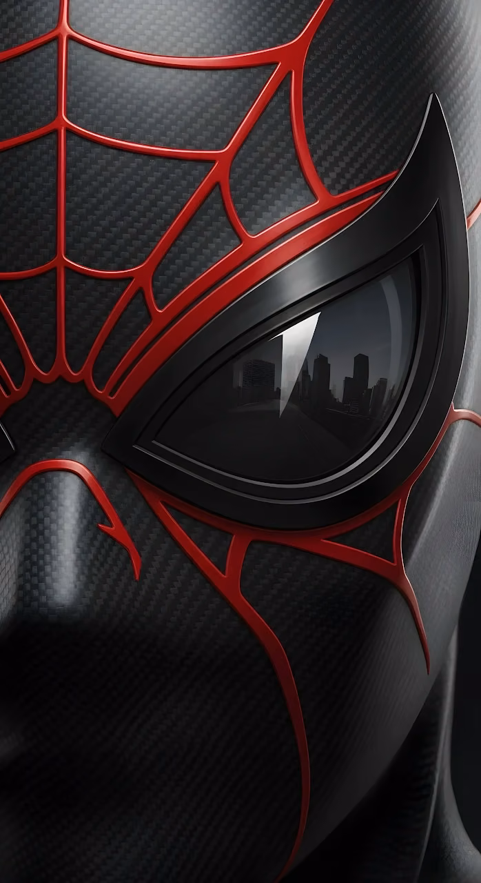 Tactical Carbon Fiber Spider-Man Mask Close-up View - Free Mobile AMOLED Wallpaper Background