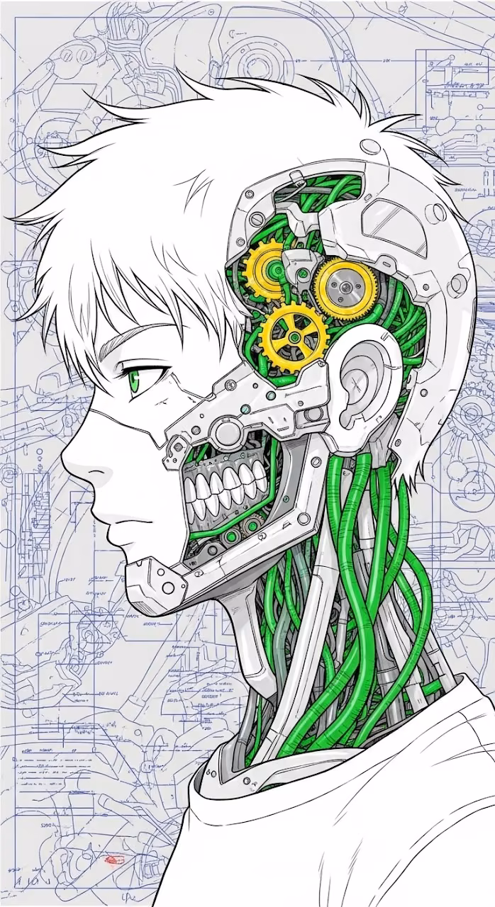 Download Technical Illustration of a Cyborg Male Character Anatomy Blueprint Wallpaper in Mobile HD Technical Illustration of a Cyborg Male Character Anatomy Blueprint - Free Mobile AMOLED Wallpaper Background
