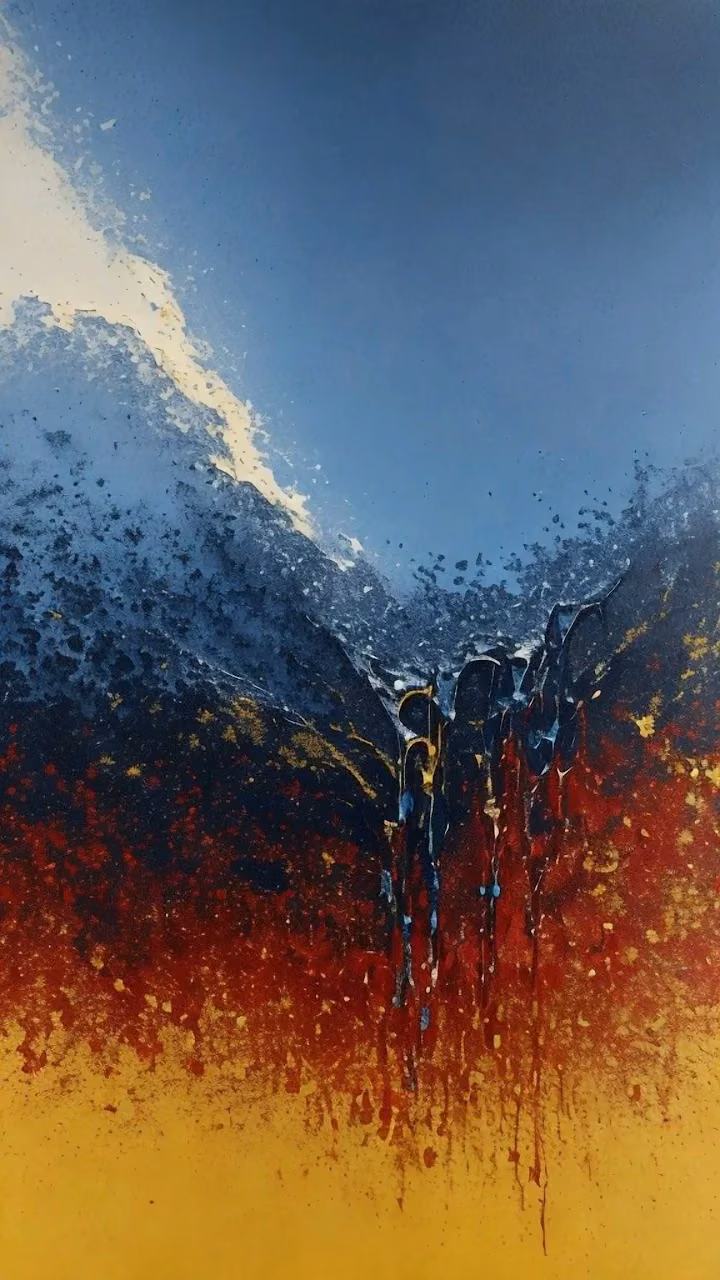 Textured Abstract Painting Red Gold Blue Drip Art - Free 4K Desktop Wallpaper Background