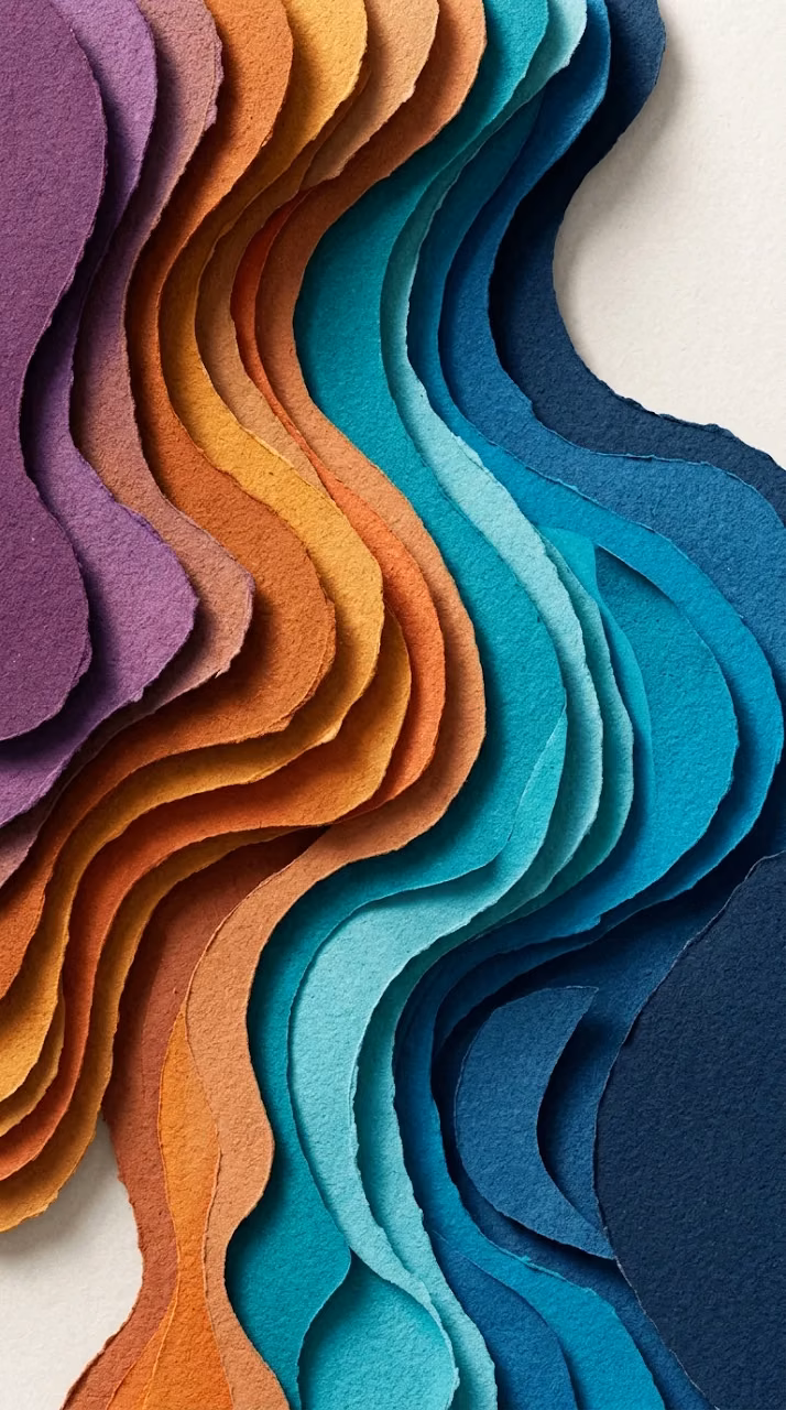Textured Abstract Paper-Cut Style Layers in Warm and Cool Color Transition - Free Mobile AMOLED Wallpaper Background