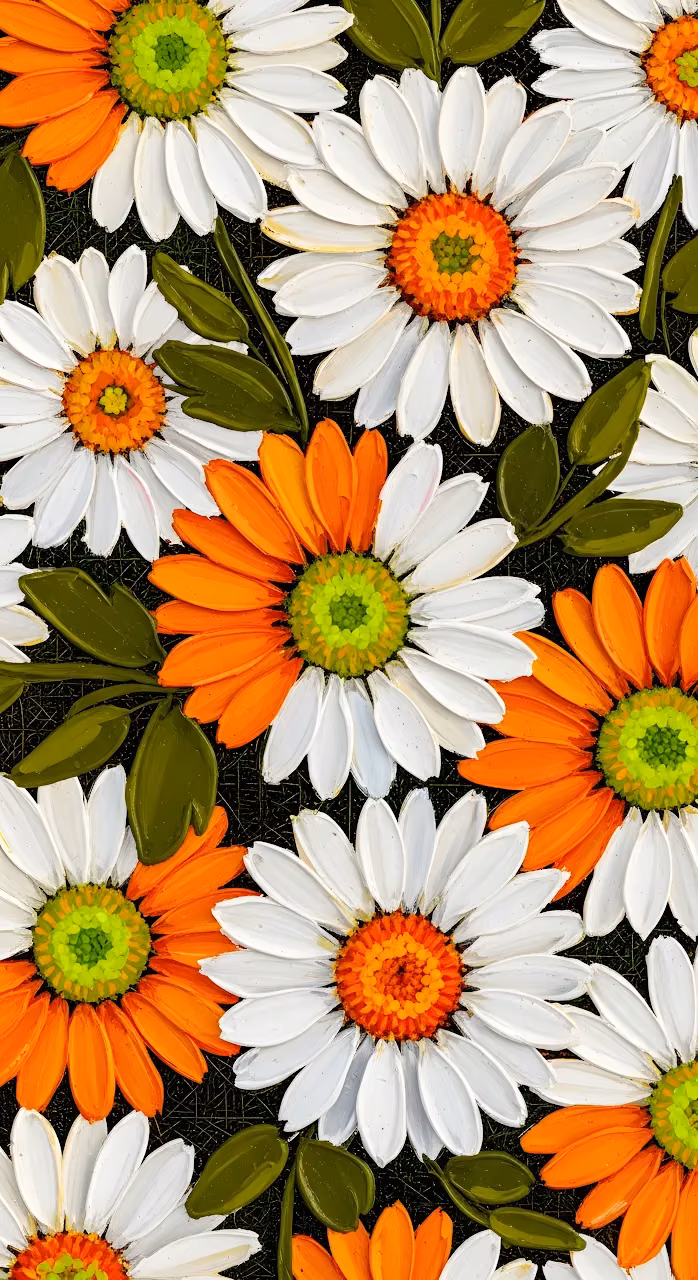 Download Textured Impasto Oil Painting White and Orange Daisies Wallpaper in Mobile HD Textured Impasto Oil Painting White and Orange Daisies - Free Mobile AMOLED Wallpaper Background