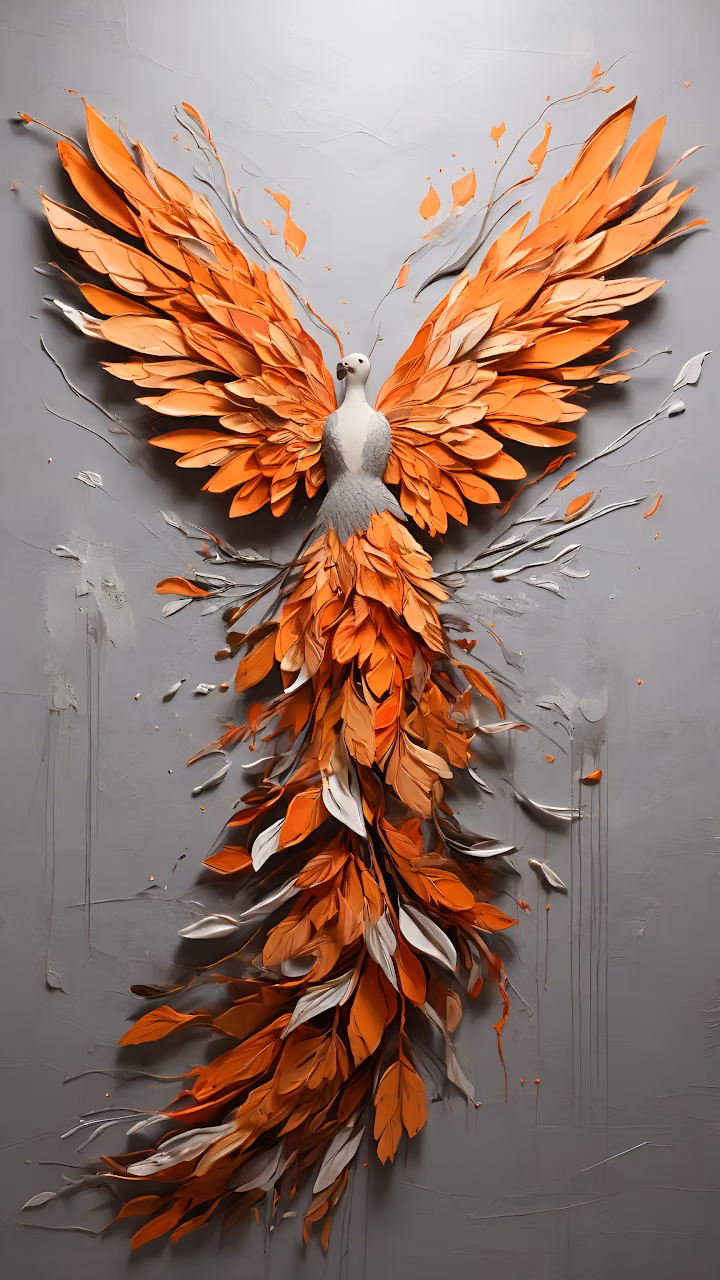 Textured Orange Phoenix Bird Impasto Sculpture Art - Free Mobile AMOLED Wallpaper Background