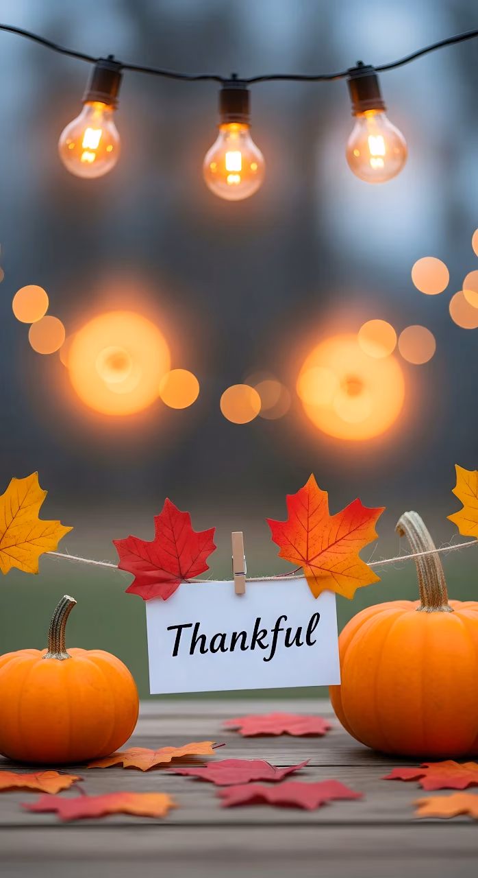 Thankful Pumpkins Autumn String Lights Bokeh Decor - Free Mobile AMOLED Wallpaper Background