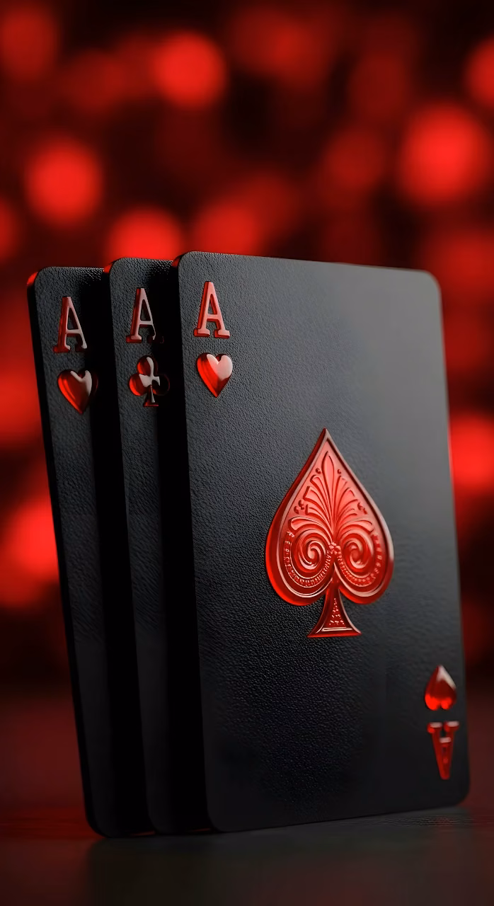 Three Black Aces Playing Cards with Red Spade Symbol - Free Mobile AMOLED Wallpaper Background