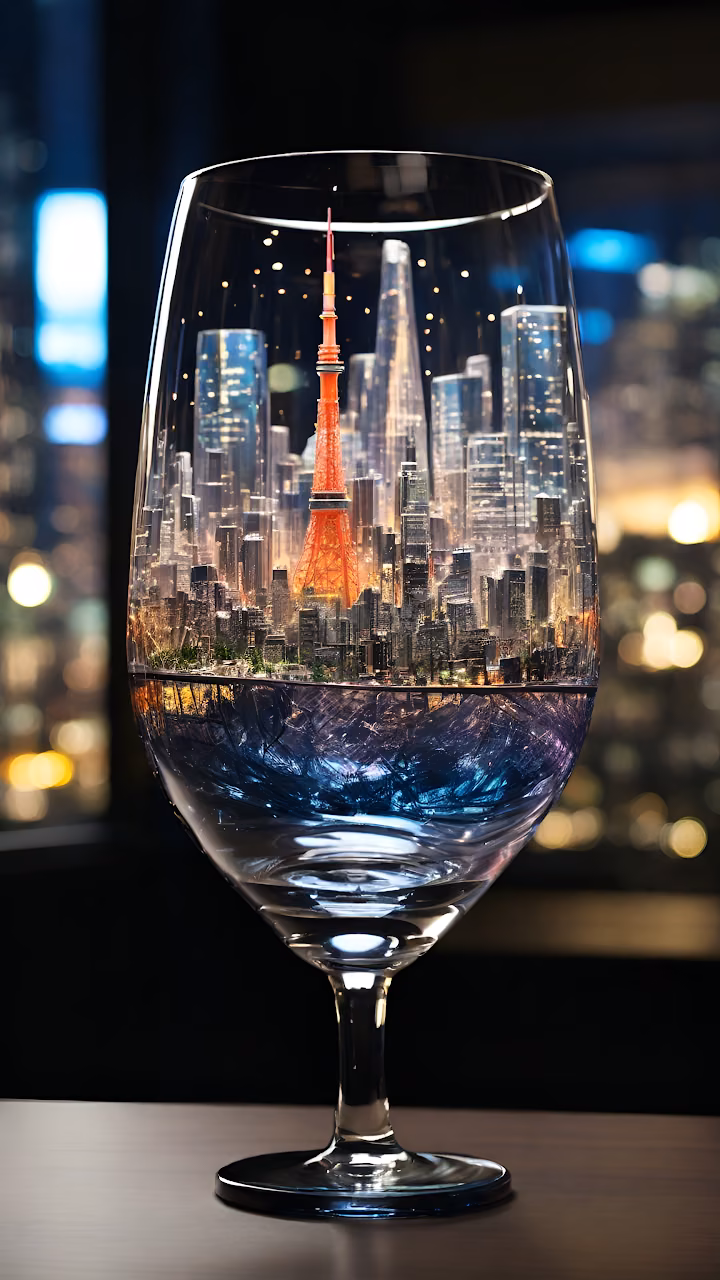 Download Tokyo Cityscape Reflected Inside a Wine Glass at Night Wallpaper in Mobile HD Tokyo Cityscape Reflected Inside a Wine Glass at Night - Free Mobile AMOLED Wallpaper Background