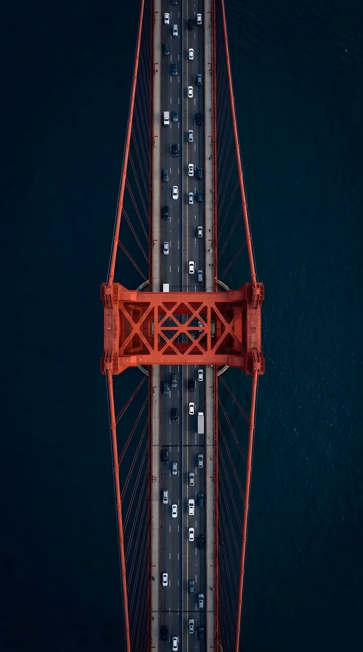 Top-Down Aerial Photography of the Golden Gate Bridge and Traffic - Free Mobile AMOLED Wallpaper Background